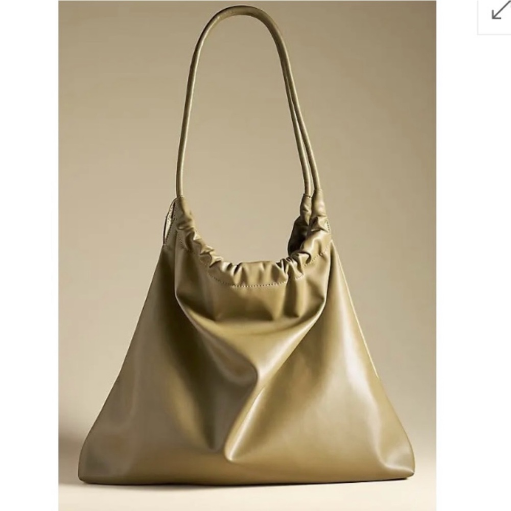 Anthropologie Large Scrunched Tote Olive Green - Picture 3 of 13